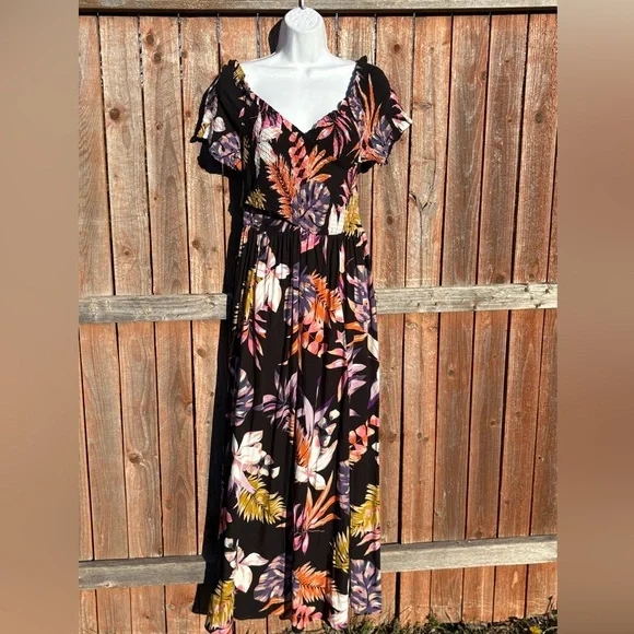 City Chic Skye Off Shoulder Print Maxi Dress - black size 14 - Picture 8 of 14